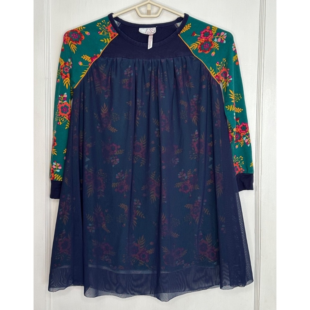 Matilda Jane 435 Size 8 Time To Dance Green Floral Navy Tulle Overlay Dress